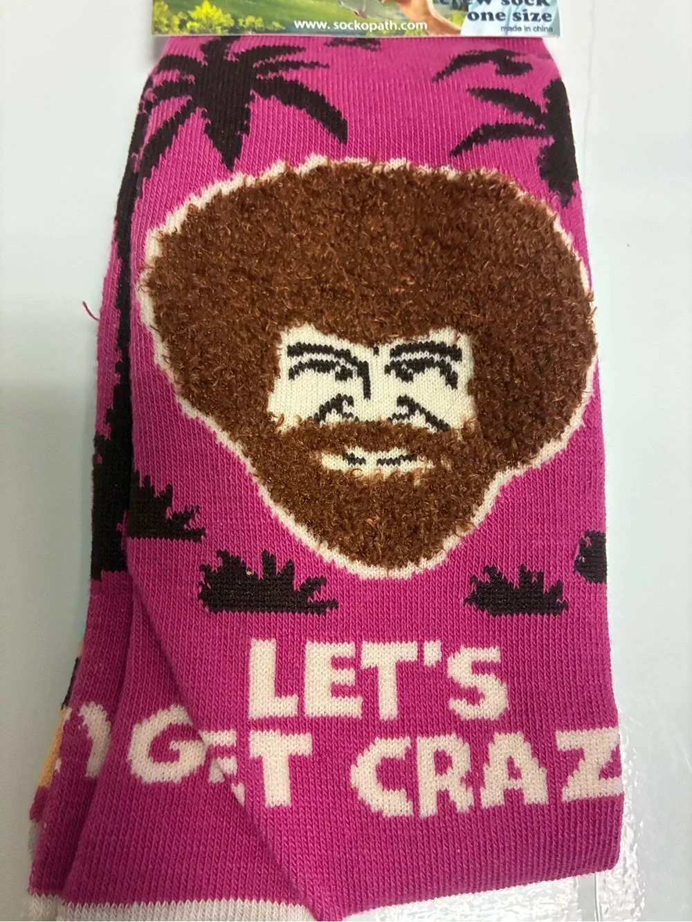 Men's Pink Novelty Crew Socks - Let's Get Crazy